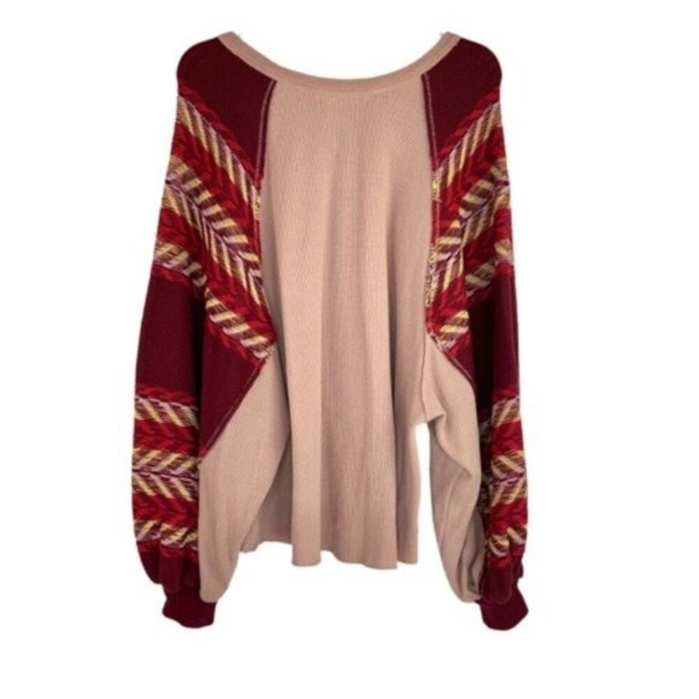 We the Free Oversized Blouse Contrast Sleeves Pink Maroon - Picture 6 of 7